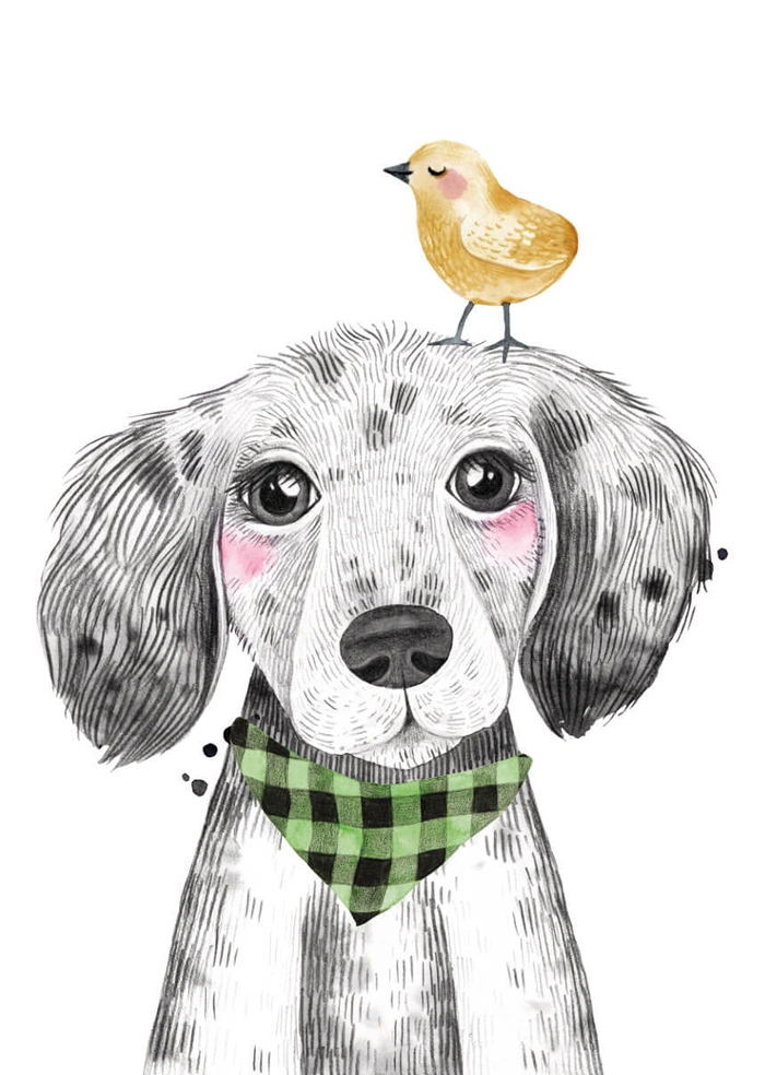 Dog with the bird